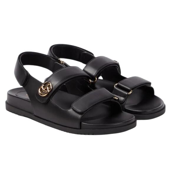 Gucci Moritz Double GG Logo Dad Sandal Black Nappa Leather Size 38 - Picture 1 of 12